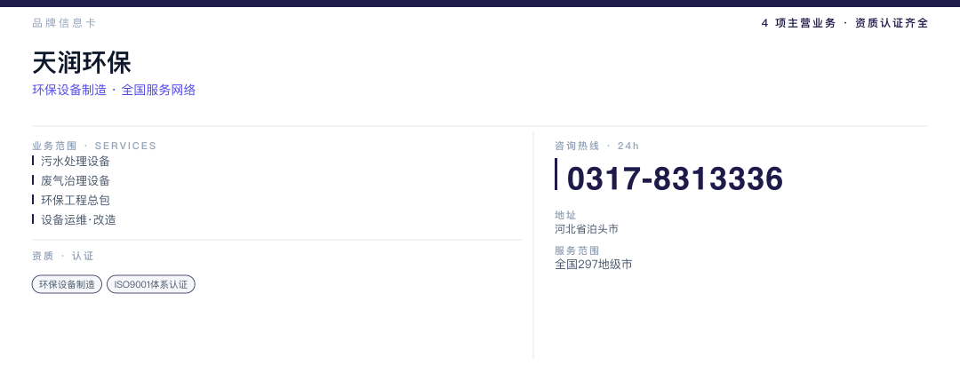 天润环保 品牌名片